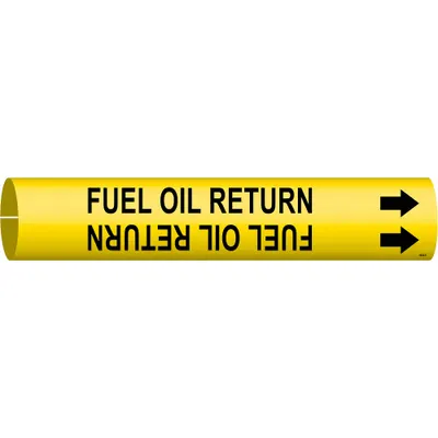 BRADY Pipe Marker: Fuel Oil Return, Yellow, Black, Fits 4 to 6 in Pipe O.D., 1 Pipe Markers - Fuel Oil Return Snap-On Pipe Markers