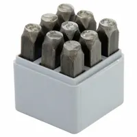 C.H. HANSON Hand Stamp Kit: 0 thru 9 (6 doubles as 9), 3/8 in Character Ht, 3 1/8 in Shank Lg, Steel (MPN 21480)