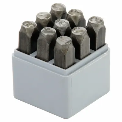 C.H. HANSON Hand Stamp Kit: 0 thru 9 (6 doubles as 9), 3/8 in Character Ht, 3 1/8 in Shank Lg - Sharp-Face Hand Stamps