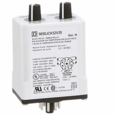 SCHNEIDER Single Function Time Delay Relay: Socket Mounted, 110V AC, 10 A - Socket-Mounted Relays