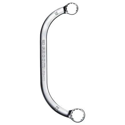 FACOM Box End Wrench: Satin, 19 mm_22 mm Head Size, 10 in Overall Lg, Offset - Metric, Double End, 12-Point, Half Moon-Shaped Box End Wrenches