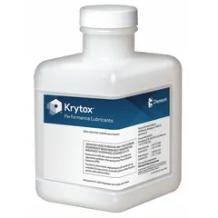 KRYTOX 1525 is a food-grade vacuum pump oil supplied in a 35.2 fl oz pail. It has an SAE grade of 2 and an ISO viscosity grade of 15. This lubricant is used in industrial vacuum pumps requiring high-purity, non-reactive oil, such as those in food processing, pharmaceutical, and chemical plants.