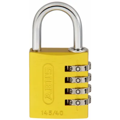 ABUS Combination Padlock: Scrolling Combo, Yellow, Aluminum, Std Shackle - TSA Approved Luggage Combination Padlocks