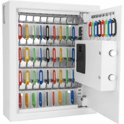 BARSKA Key Cabinet: 48 Key Capacity, Digital Lock, Steel, White, 14 1/4 in Ht - Key Cabinets with Digital Lock