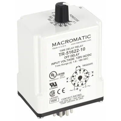 MACROMATIC Single Function Time Delay Relay: Socket Mounted, 120V AC/DC, 10 A - Socket-Mounted Relays