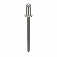Open-end blind rivet with domed head, 0.122" diameter, 1.346" overall length, 1/4" body length, and 1 11/32" overall length. Supplied in a 500-piece pack. Used for fastening materials where only one side is accessible, typical in metal fabrication, automotive assembly, and HVAC ductwork.