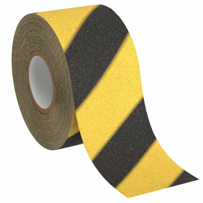 3M Anti-Slip Tape: Coarse, 60 Grit Size, Striped, Black/Yellow, 3 in x 60 ft - Medium Traffic Antislip Tape