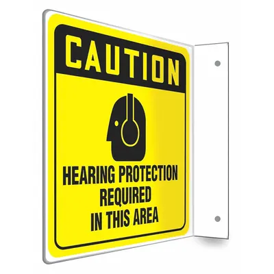 CONDOR Safety Sign: PETG, Mounting Holes Sign Mounting, 8 in x 8 in Nominal Sign Size - Caution: Hearing Protection Required In This Area Signs