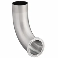 This 90° elbow is a 316L stainless steel sanitary tube fitting with 1/2 in OD connections on both ends. It uses a clamp/weld joint and is manufactured to ASME BPE standards. Typical applications include hygienic piping systems in food, dairy, beverage, and pharmaceutical processing where cleanability and corrosion resistance are required.