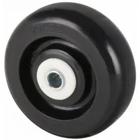 Polyolefin tread wheel with 3-1/2 in diameter and 1-1/4 in width, rated for 250 lb. Suitable for light-duty material handling equipment such as carts, dollies, and shelving. Rolls smoothly on hard surfaces and resists wear and chemicals