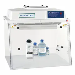 Fully assembled standard clean bench with included base/stand and work surface. Provides a particle-reduced work area for handling or testing samples and components in laboratory, electronics assembly, or light industrial settings.