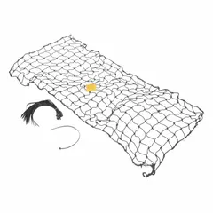 Black nylon netting measuring 99 inches by 48 inches, supplied with nylon zip ties for installation. Used as a containment barrier on pallet racks to help secure loose or irregular loads in warehouse storage areas.