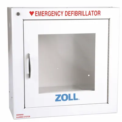 ZOLL Wall Cabinet: Wall Cabinet, Alarm Included, Stainless Steel, White, 17 1/2 in Overall Ht - Alarmed Wall Mounted Storage Cabinets for AEDs