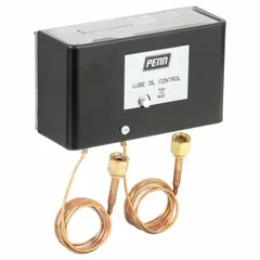 This mechanical lube oil pressure control is designed for use with Copeland compressors and non-corrosive refrigerants. It operates on 24V AC and features a 9 psi pressure setting with a 120-second time delay and a 36-inch capillary length. No alarm circuit is included.