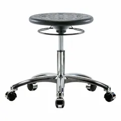 Polyurethane Lab Stool, Black, 13 in Seat, Height Range 16 1/4 in to 21 1/2 in, Aluminum Base, 5 Casters