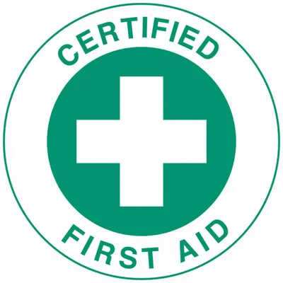 BRADY Hard Hat Label: Certified First Aid, 2 in Dia, English, Non-Reflective - Safety