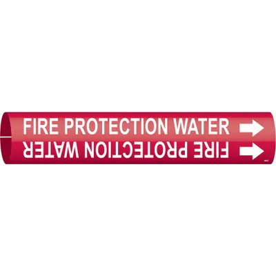 BRADY Pipe Marker: Fire Protection Water, Red, White, Fits 2 1/2 to 3 7/8 in Pipe O.D. - Fire Protection Water Snap-On Pipe Markers