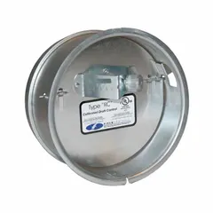 Single-acting barometric draft control damper for oil fuel systems. Press-fit connection fits 3 in, 4 in, or 5 in duct diameters. 7 in length. Regulates chimney draft to maintain stable combustion in heating equipment.