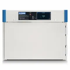 Steel benchtop warming cabinet with touch screen interface. Steel door. Overall depth 26-5/8 inches, width 30 inches. Used for warming towels, linens, or medical supplies in healthcare or laboratory settings.