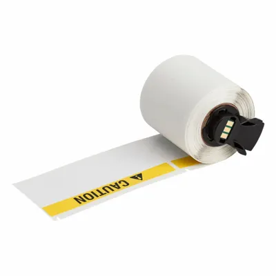 BRADY Pre-Cut Label Stock Roll: Caution, 1 29/32 in x 4 in, 4 in x 1 29/32 in - Brady Caution Precut Label Rolls