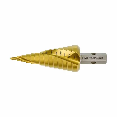 HOLEMAKER TECHNOLOGY Step Cone Drill Bit: 1/4" to 1-3/8", TiN-Coated HSS, Impact Rated - VersaDrive Impact-Rated High-Speed Steel Step Drill Bits