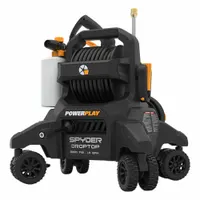 Electric cold water pressure washer with direct pump drive, operating on 120 V single-phase power. Delivers 2,200 psi at 1.5 gpm. Mounted on a cart for portability. Suitable for cleaning equipment, machinery, and surfaces in industrial and commercial settings