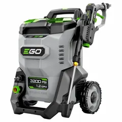 The EGO HPW3200 is a cordless cold water pressure washer in a cart configuration, delivering 3200 psi at 2 gpm. Powered by a 56V ARC Lithium battery system, it includes a 6.0 Ah battery. This tool-only unit is suited for cleaning tasks such as washing vehicles, patios, decks, and siding.