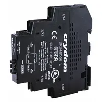 DIN-rail mounted dual solid state relay with integral heat sink and SCR output. Switches AC loads from 24 to 280V. Suitable for industrial automation, HVAC, and process control panel applications