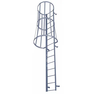 COTTERMAN Fixed Ladder with Safety Cage: 22 ft Overall Ht, 26 in Overall Wd, Steel - Safety Cage Fixed Ladders