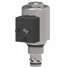 Steel-bodied pressure control cartridge valve with cap adjustment for setting changes. Features C-10-2 cavity size and Nitrile seals. Used in hydraulic systems to regulate or limit pressure in mobile and industrial equipment such as loaders, lifts, and presses.