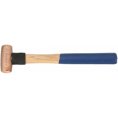 AMERICAN Copper Mallet: Wood Handle, Textured Grip, 1 lb Head Wt, 1 in Dia - Copper Mallets