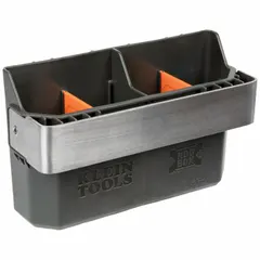 This tool carrier attachment is designed for use with MODBox mobile workstation rail systems. It features removable dividers to organize and separate tools and accessories. Constructed of metal and plastic in a dark gray finish, it provides portable storage for job site applications.