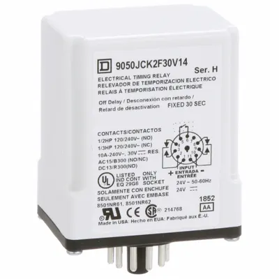 SCHNEIDER Time Delay Relay: Socket Mounted, 24V AC/DC, 10 A, 11 Pins/Terminals - Socket-Mounted Relays