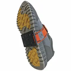 Strap-on traction device for ice with 5 tungsten carbide spikes per shoe. Overall width 1 in. Provides slip resistance on icy surfaces in industrial or outdoor settings.