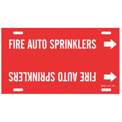 BRADY Pipe Marker: Fire Auto Sprinklers, Red, White, Fits 6 to 7 7/8 in Pipe O.D. - Fire Auto Sprinklers Strap-On Pipe Markers
