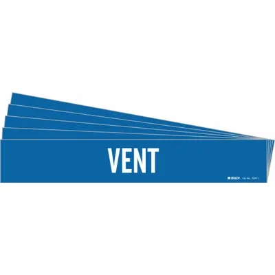 BRADY Pipe Marker: Vent, Blue, White, Fits 2 1/2 to 7 7/8 in Pipe O.D., 1 Pipe Markers - Vent Adhesive Pipe Markers