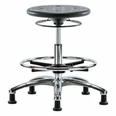 APPROVED VENDOR Polyurethane Lab Stool, ISO 4 Clean Room, Height Adjustable 19 1/4" to 27", 13" Seat, Aluminum Base, 5 Glides