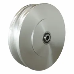 U-groove wheel with 8 in diameter, 2 in width, and 1/2 in axle size. Load capacity 1,950 lb. Designed for track-guided material handling systems, conveyor tracks, and industrial machinery requiring a U-groove profile to guide and support loads along a track.