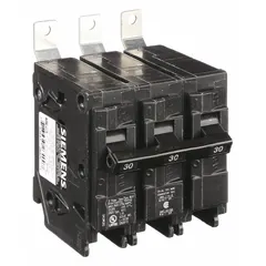 The Siemens B330H is a 30 amp, 240V AC, three-pole miniature circuit breaker from the BL Series. It features a bolt-on connection for use with Siemens P1 Panelboards and provides overcurrent protection in electrical distribution systems. With a maximum AIR rating of 22kA at 240V AC, it is suitable for commercial and industrial applications requiring three-phase protection.