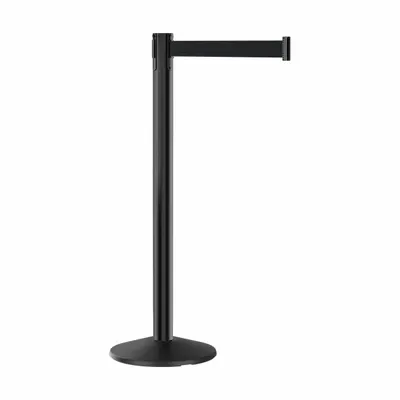 RETRACTA-BELT Barrier Post with Belt: Black, No Pattern, No Legend, 7 ft Belt Lg, Black - Solid-Color Retractable Belt Post Barriers