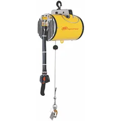 This pendant controlled air cable balancer is hook mounted without a trolley, featuring a 320 lb maximum lifting capacity and an NPT air inlet. It is used in industrial settings for suspending tools or components to reduce operator fatigue and improve ergonomics during assembly, manufacturing, or maintenance tasks.