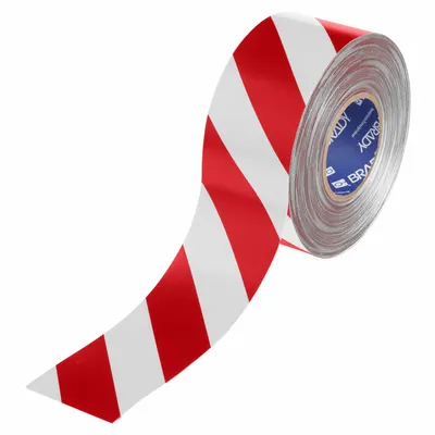 BRADY Floor Marking Tape: Striped, Red/White, 3 in x 100 ft, 22 mil Tape Thick - Extra-Durable Floor Marking Tape