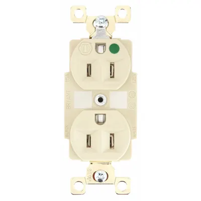 BRYANT Receptacle: Hospital Grade Fed. Spec., Duplex, 5-15R, Ivory, 125V AC, 15 A - General Purpose Receptacles