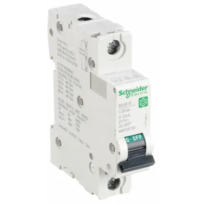 SCHNEIDER Supplementary Protector: 20 A Amps, 60V DC, 14kA at 120/240V AC, Screw Clamp - D-Curve, 1-Pole UL1077 DIN Rail-Mount Supplementary Protectors