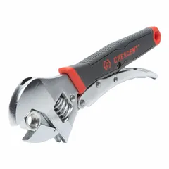 This 10-inch automatic locking adjustable wrench from CRESCENT features a chrome finish and a 1 5/16-inch jaw capacity. The locking mechanism provides secure gripping on fasteners, reducing slippage and hand fatigue. Suitable for general maintenance, plumbing, and mechanical tasks where a firm hold is required.