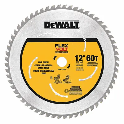 DEWALT Circular Saw Blade: 12 in Blade Dia., 60 Teeth, 0.09 in Cut Wd, 1 in Arbor Size - Wood-Cutting Blades