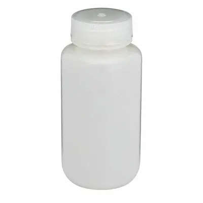 GLOBE SCIENTIFIC Sampling Bottle: HDPE, 250 mL, 8.45 fl oz, Closure Included, Natural - HDPE Wide Mouth Round Lab Bottles