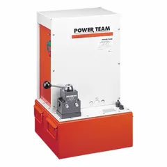 The POWER TEAM PQ603 is a corded high-power stationary electric hydraulic pump unit with a maximum operating pressure of 10,000 psi and a maximum flow rate of 730 cu in/min. This 3-way, Advance series pump is designed for industrial hydraulic applications requiring high-pressure output.