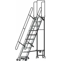 BALLYMORE Hybrid Ladder: 8.3 ft Platform Ht, Unassembled, Spring-Loaded Casters, Aluminum/Steel (MPN HY-LA-103212P-F). Key specifications — Brand: BALLYMORE; Color: Gray; Handrail Configuration: Double Handrails.