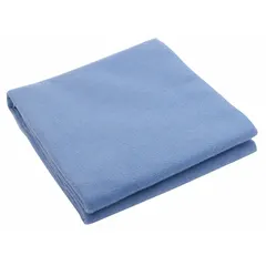 This disposable blanket is made of blue polyester and measures 50 inches wide by 84 inches long. It is designed for single-use applications where a clean, lightweight covering is needed, such as patient transport or emergency response.